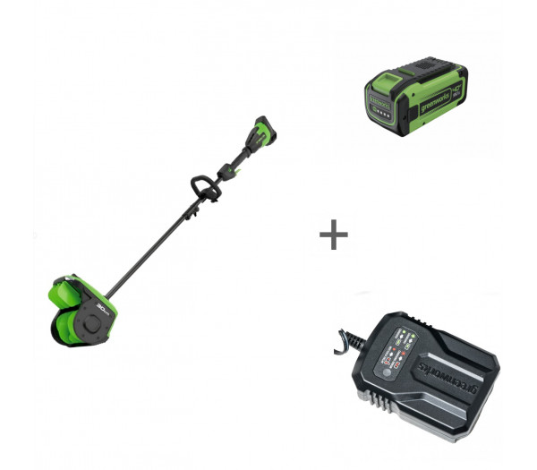 Аккумуляторная снегоуборочная лопата Greenworks GD40SS2 + Аккумулятор G40B8 + Зарядное устройство-слайдер G40UCM2M