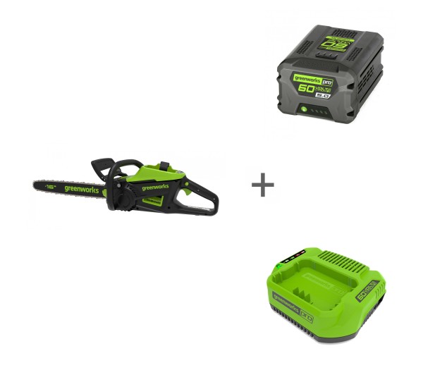 Пила цепная аккумуляторная GREENWORKS GD60CS25 60V с АКБ 5 Ач и ЗУ