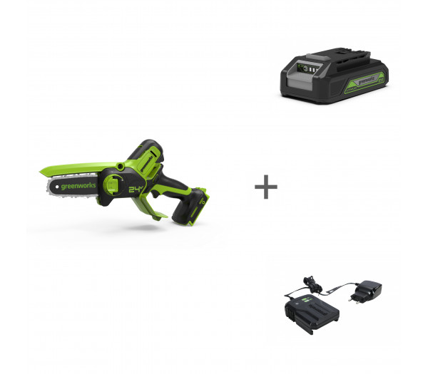 Пила цепная аккумуляторная GREENWORKS GD24CSMNX 24V + АКБ 2Ач и ЗУ