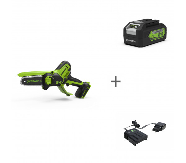 Пила цепная аккумуляторная GREENWORKS GD24CSMNX 24V + АКБ 4Ач и ЗУ