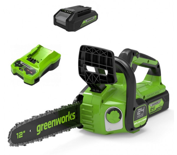 Цепная пила аккумуляторная 24V GREENWORKS G24CS25 c АКБ 2 Ач и ЗУ