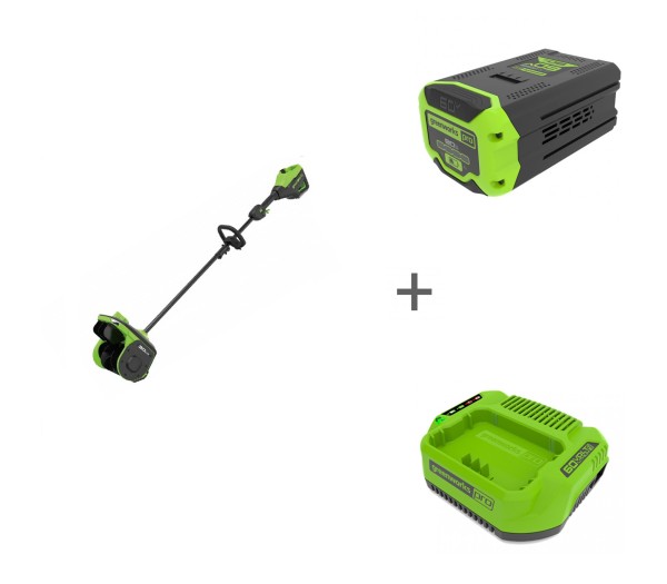 Аккумуляторная снегоуборочная лопата Greenworks GD60SS2 + Аккумулятор G60B8 60V + Зарядное устройство G60C