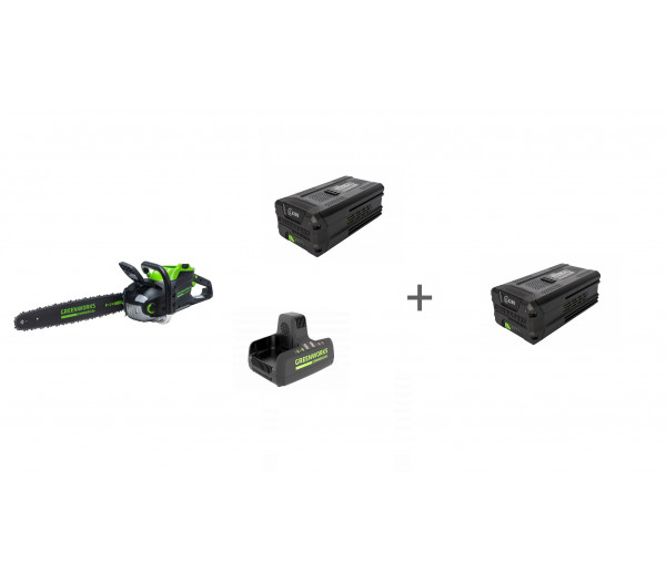 Комплект: Пила цепная аккумуляторная GD-82 82V GREENWORKS GD82CS51, Зарядное устройство G82C2, Аккумулятор G82B5 + 2й АКБ в подарок